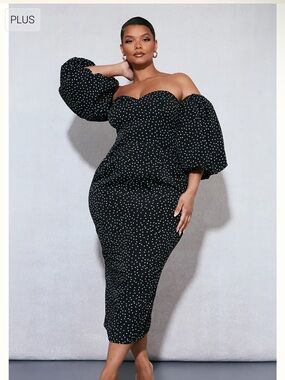 PrettyLittleThing Black Polka Dot Strapless Midi Dress